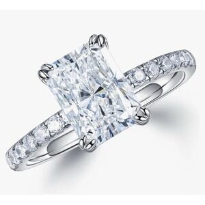 2Ct Radiant Cut Moissanite Rings for Women  Lab Created‎ 14K White Gold Vermeil